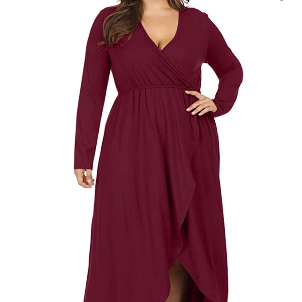 Womens Plus Size V-Wrap Maxi Dress